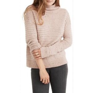 Madewell Belmont Ribbed‎ Knit Mock Neck Sweater Blush Speckled Pullover